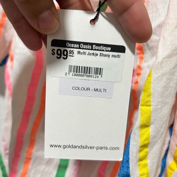 Gold & Silver Womens Jurkje Shany Dress One Size Multicolor Striped 3/4 Sleeve - Picture 6 of 10